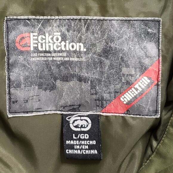 Vtg Ecko Unltd Function Down Feather Puffer Coat Green Tan Colorblock Sz Lg Y2K - Picture 8 of 16